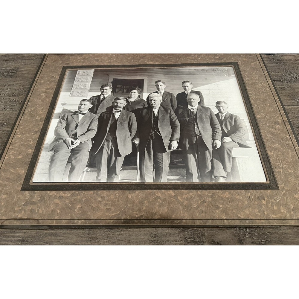 VINTAGE Matted 8X10 Black and White PHOTOGRAPH -  TOWN LEADERS ON THE PORCH - Picture 2 of 10